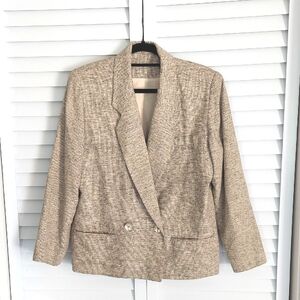 Ann May Jacket, Size 4, 100% SILK, Tan Woven, Fully Lined, Shoulderpads, Pockets